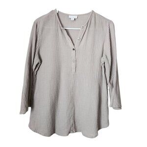 PURE JILL by J.JILL Gauze Cotton Tunic Top Button Front 3/4 Sleeve in Dove‎ XS